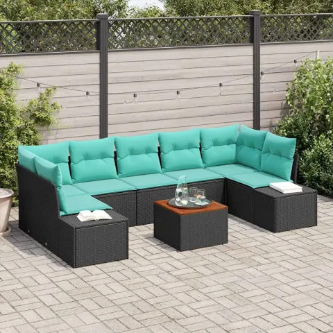 vidaXL Set de canapele pentru grădină 8 buc. Negru și Turcoaz