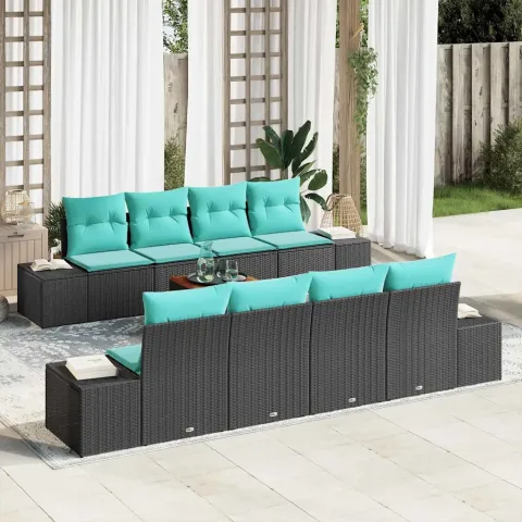vidaXL Set de canapele pentru grădină 9 buc. Negru și Turcoaz