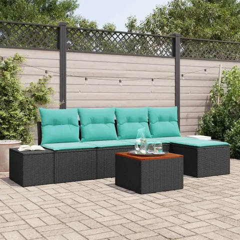 vidaXL Set de canapele pentru grădină 6 buc. Negru și Turcoaz