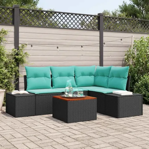 vidaXL Set de canapele pentru grădină 5 buc. Negru și Turcoaz
