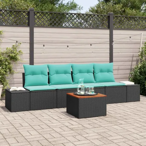 vidaXL Set de canapele pentru grădină 5 buc. Negru și Turcoaz