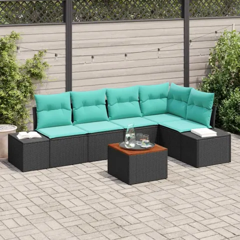 vidaXL Set de canapele pentru grădină 6 buc. Negru și Turcoaz