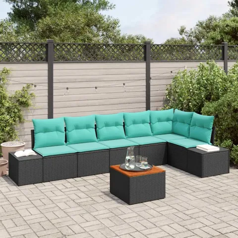vidaXL Set de canapele pentru grădină 7 buc. Negru și turcoaz