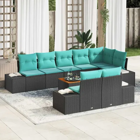 vidaXL Set de canapele pentru grădină 9 buc. Negru și turcoaz