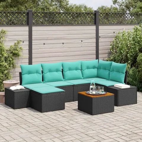 vidaXL Set de canapele pentru grădină 7 buc. Negru și turcoaz