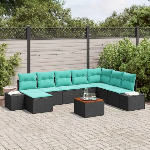 vidaXL Set de canapele pentru grădină 9 buc. Negru și turcoaz