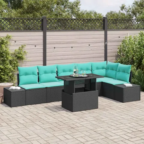 vidaXL Set de canapele pentru grădină 7 buc. Negru poliratan