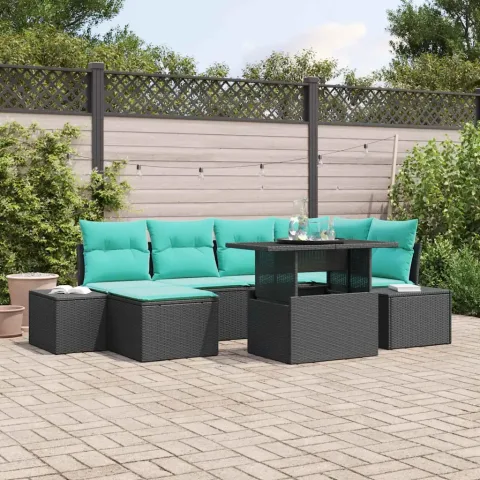 vidaXL Set de canapele pentru grădină 7 buc. Negru și Turcoaz