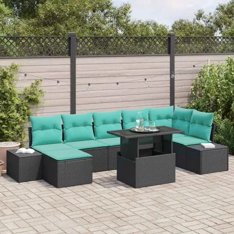 vidaXL Set de canapele pentru grădină 8 buc. Negru poliratan