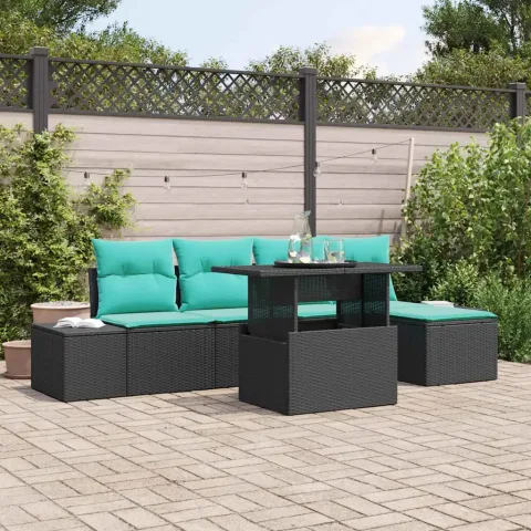 vidaXL Set de canapele pentru grădină 6 buc. Negru poliratan