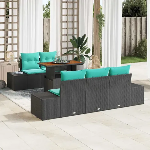 vidaXL Set de canapele pentru grădină 6 buc. Negru Rattan poli