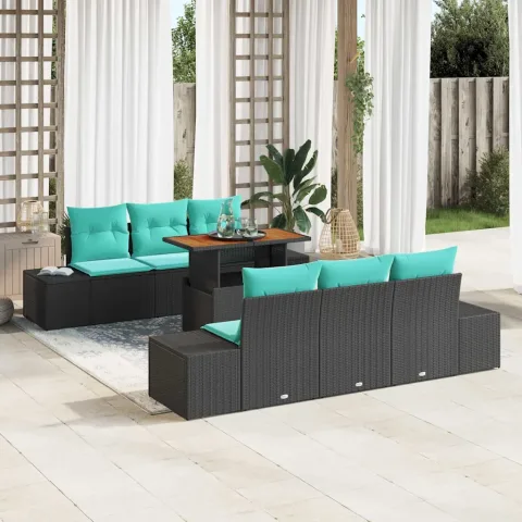 vidaXL Set de canapele pentru grădină 7 buc. Negru Rattan poli