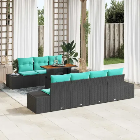 vidaXL Set de canapele pentru grădină 8 buc. Negru Rattan poli