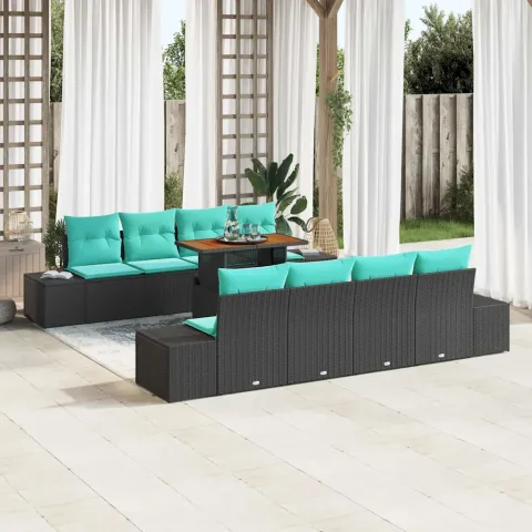 vidaXL Set de canapele pentru grădină 9 buc. Negru Rattan poli