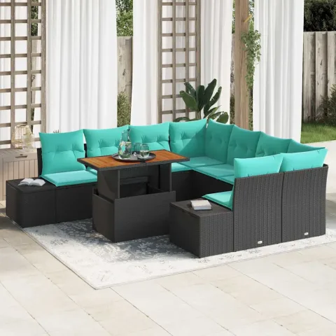 vidaXL Set de canapele pentru grădină 9 buc. Negru Rattan poli
