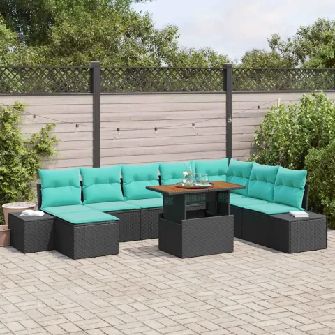 vidaXL Set de canapele pentru grădină 9 buc. Negru Rattan poli