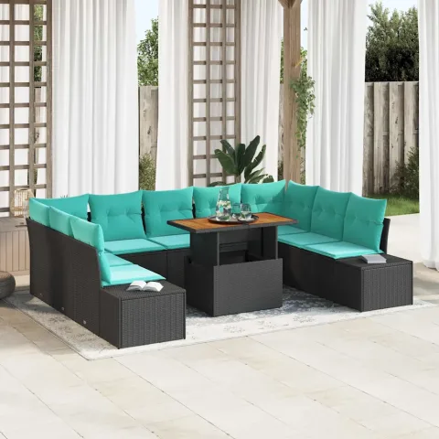vidaXL Set de canapele pentru grădină 10 buc. Negru Rattan poli