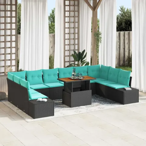vidaXL Set de canapele pentru grădină 11 buc. Negru Rattan poli