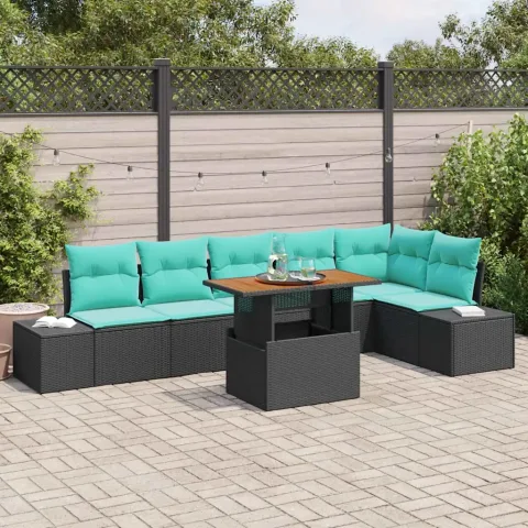 vidaXL Set de canapele pentru grădină 7 buc. Negru Rattan poli