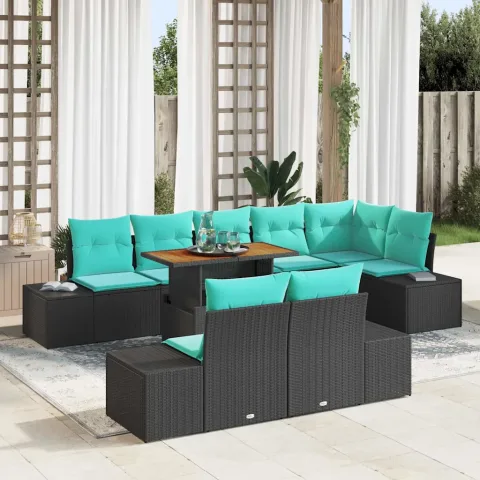 vidaXL Set de canapele pentru grădină 9 buc. Negru Rattan poli