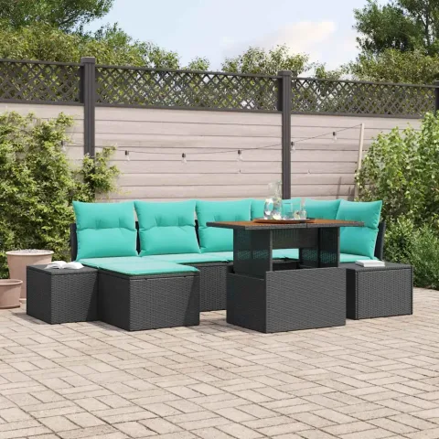 vidaXL Set de canapele pentru grădină 7 buc. Negru Rattan poli
