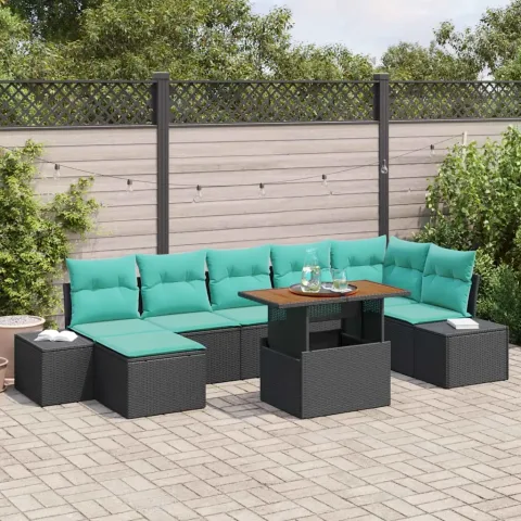 vidaXL Set de canapele pentru grădină 8 buc. Negru Rattan poli