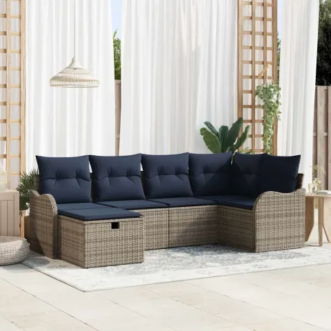 vidaXL Set de canapele pentru grădină 6 buc. Gri și bleumarin