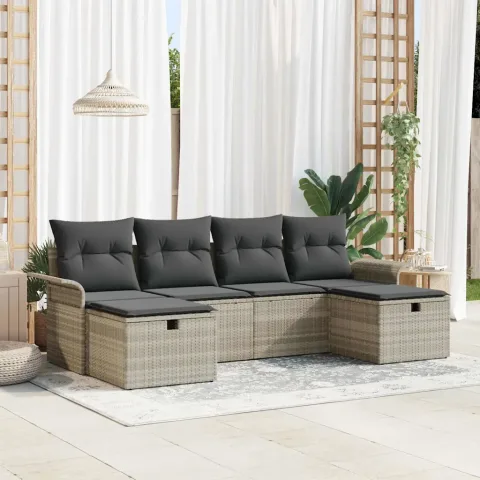 vidaXL Set de canapele pentru grădină 6 buc. Gri deschis poliratan