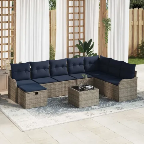 vidaXL Set de canapea 9 buc. 8-Număr de locuri Gri și bleumarin
