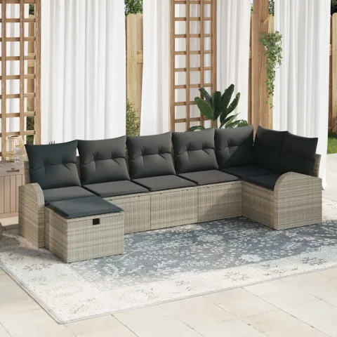 vidaXL Set de canapea cu pernă cu depozitare Gri deschis poliratan