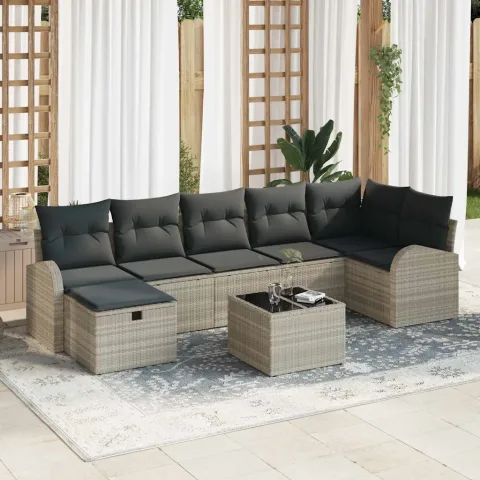 vidaXL Set de canapea cu pernă cu depozitare Gri deschis poliratan