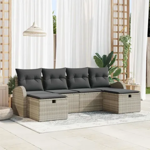 vidaXL Set de canapea 6 buc. Gri deschis poliratan