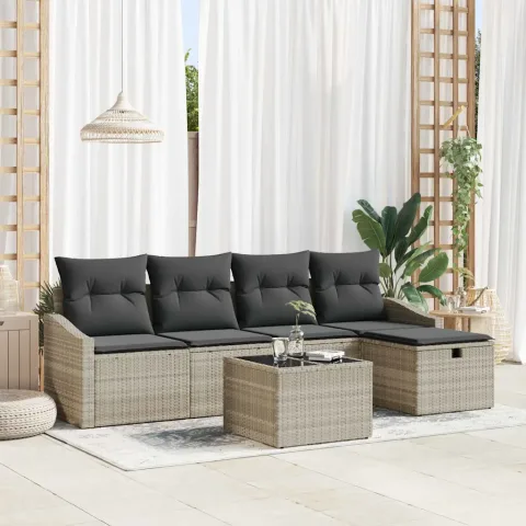 vidaXL Set de canapea 6 buc. Gri deschis poliratan