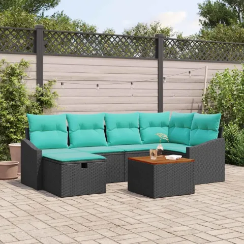 vidaXL Set de canapele pentru grădină 7 buc. Negru poliratan