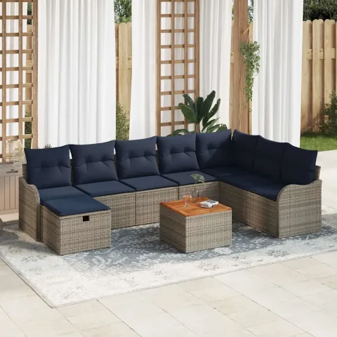 vidaXL Set de canapele pentru grădină 9 buc. Gri poliratan