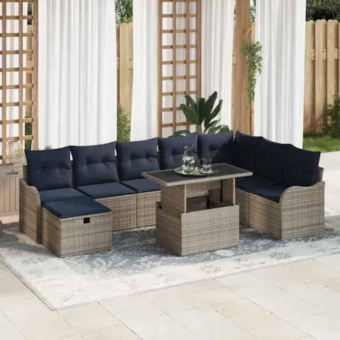 vidaXL Set de canapele pentru grădină 9 buc. Gri poliratan