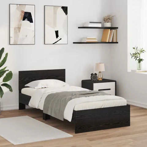 vidaXL Cadru de pat Stejar Negru 90 x 200 cm Lemn prelucrat