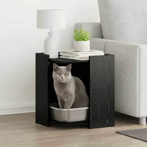 vidaXL Cutie pentru litiera pisici Stejar Negru 42 x 42 x 51 cm