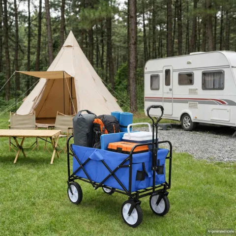 vidaXL Trolley Manevrabil Pliabil Manual albastru 94 x 53 x 99 cm