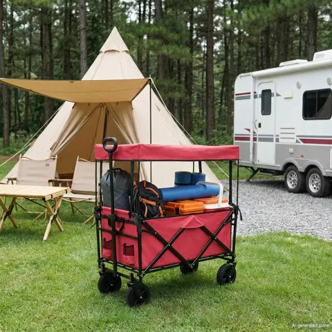 vidaXL Trolley Manevrabil Pliabil Manual Roșu 105 x 56,5 x 116 cm