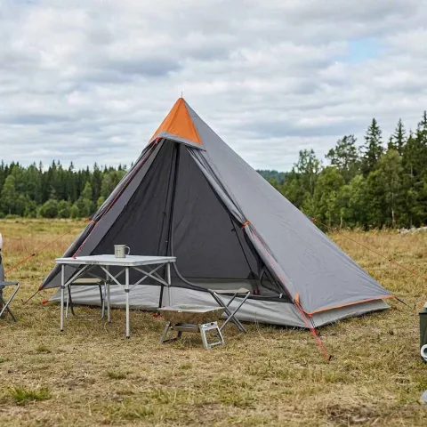 vidaXL Cort de backpacking 222 x 85 x 125 cm Gri și Portocalie