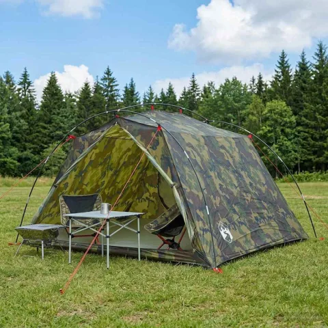vidaXL Cort tunel 4 persoană Camuflaj Poliester 185T cu acoperire PU