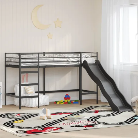 vidaXL Cadru de pat loft pentru copii cu tobogan Negru și antracit