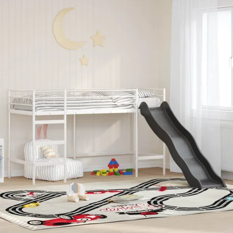 vidaXL Cadru de pat loft pentru copii cu tobogan Alb și antracit