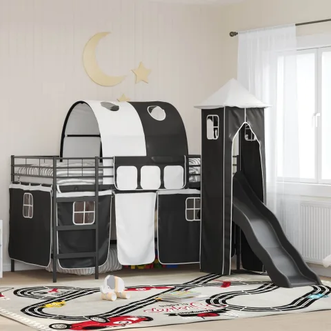 vidaXL Cadru de pat supraetajat pentru copii Negru 90 x 200 cm Metal