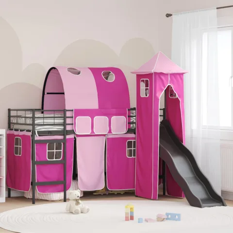 vidaXL Cadru de pat supraetajat pentru copii Negru și roz 75 x 190 cm