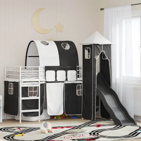 vidaXL Cadru de pat supraetajat pentru copii Alb și negru 75 x 190 cm