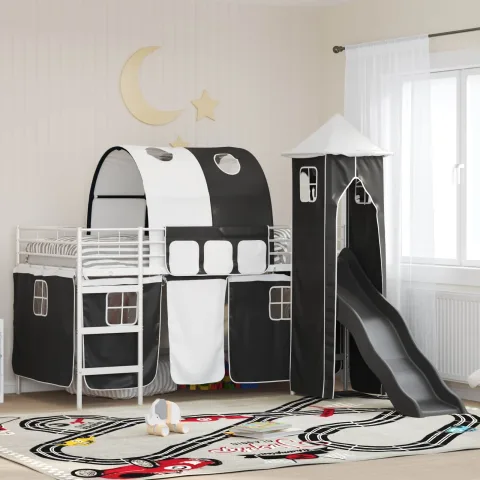 vidaXL Cadru de pat supraetajat pentru copii Alb și negru 90 x 200 cm