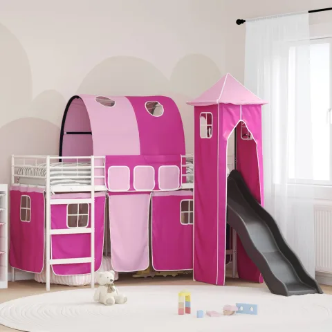 vidaXL Cadru de pat supraetajat pentru copii Alb și roz 90 x 190 cm