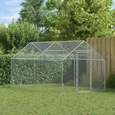 vidaXL Cușcă pentru pui Argintiu 400 x 170 x 177 cm Oțel Galvanizat